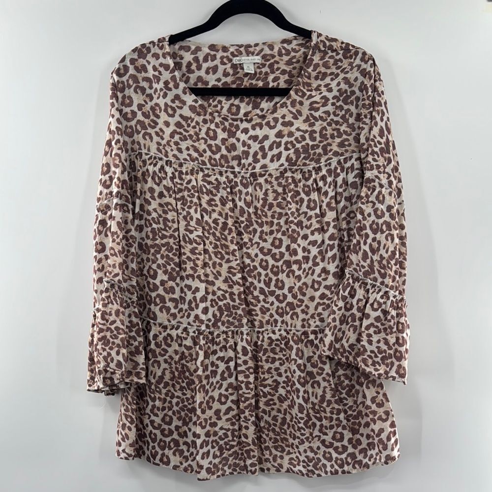 3for$20 Cato Animal Print Blouse Half Sleeve Brown/Tan Size:XL